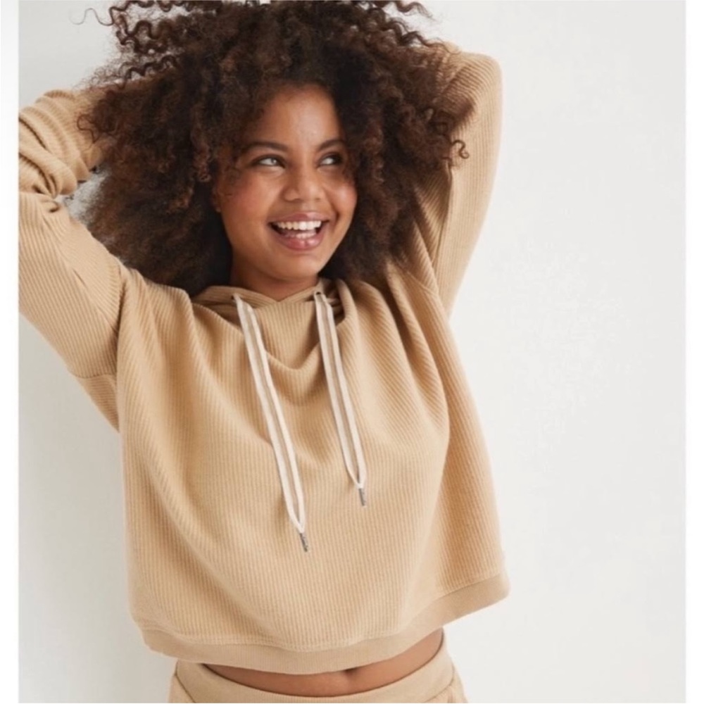 NWT Aerie Tan Cropped Hoodie (Small)